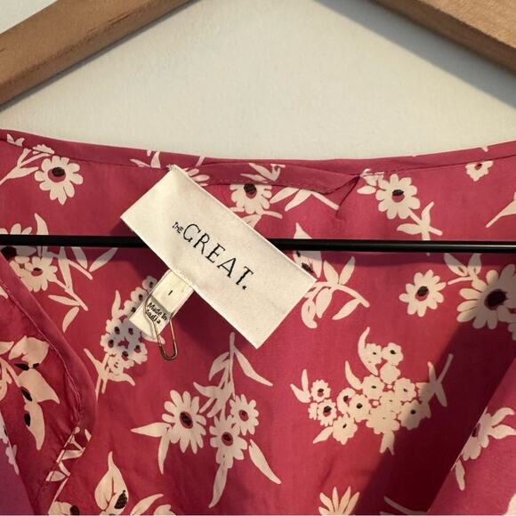 THE GREAT. Pink White Floral Silk Maxi Dress 1 Small - Picture 14 of 14